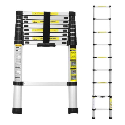 Stabilný 2,6 metrový teleskopický hliníkový rebrík, nosnosť 150 kg